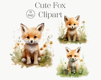 Aquarel Fox clipart, bosdieren, kinderkamer kunst (digitale download)