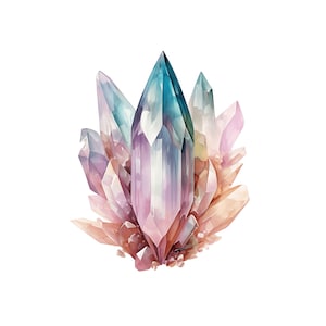 Watercolor Crystals Clipart | 10 JPG | Colorful Crystals JPG Quartz Gemstone Clipart Diamond Clipart Crystals Scrapbooking Commercial Use