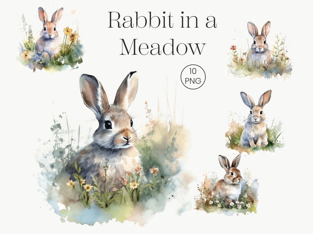 Watercolor Rabbit Clipart | Spring Meadow Floral Bunny (PNG) - Etsy