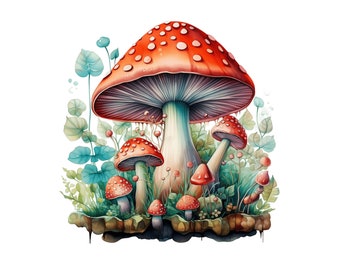 Watercolor Mushroom Clipart | Fantasy Forest Art (JPG)