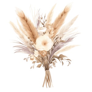 Aquarelle fleurs Boho Clipart 10 JPG herbe de la pampa Clipart, Clipart floral bohème Boho roses JPG Boho fleurs JPG mariage fleurs Clipart