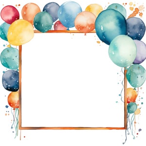 Aquarel verjaardagsfeestje randen en frames 10 JPG ballonnen clipart bundel, verjaardag frame witte achtergrond digitale download