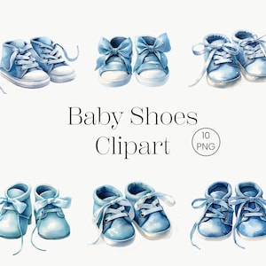 Acuarela bebé niño zapato clipart / 10 PNG / recién nacido vivero PNG baby shower bebé niño fiesta de cumpleaños recién nacido baby showers