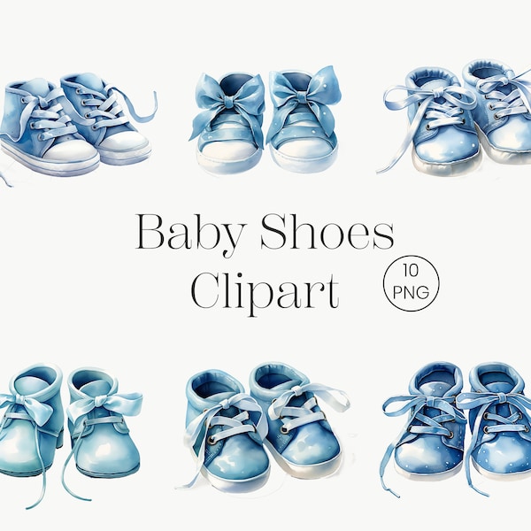 Watercolor Baby Boy Shoe Clipart | 10 PNG | Newborn Nursery PNG Baby Shower Baby Boy Birthday party Newborn Baby Showers