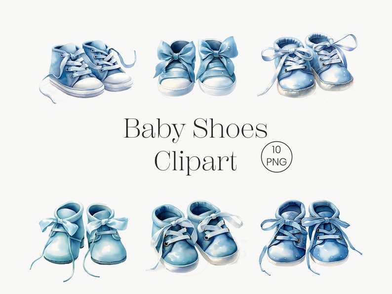 Watercolor Baby Boy Shoe Clipart 10 PNG Newborn Nursery PNG Baby Shower Baby Boy Birthday party Newborn Baby Showers image 1