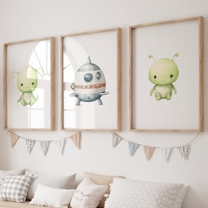 Set of 3 Aliens Wall Art, Printable Watercolor Aliens, Cute Alien Clip Art Watercolour Space Clipart Designs Commercial Use Digital Download