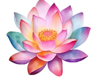 Clipart de flor de loto en acuarela: Arte floral, paquete de álbumes de recortes (descarga digital)