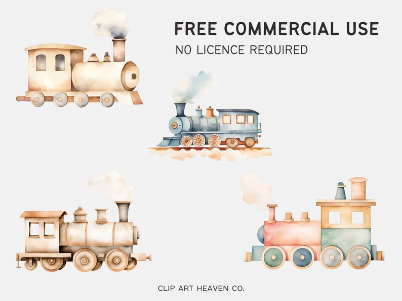 Train Clipart | 10 PNG | Train Watercolor Clipart Train clipart Watercolor Boho Train Nursery Decor, Baby Boy, Its a boy Baby Shower Nursery image 3