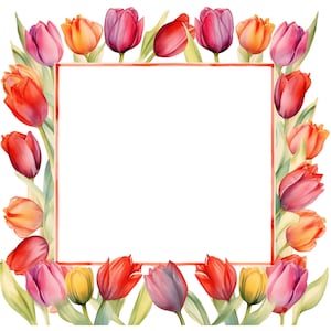 Watercolor Floral Borders Clipart, 10 JPG Tulip Clipart, Colorful Spring Clipart Tulip Floral Clipart, Sublimation JPG Digital Download