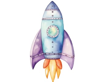 Watercolor Space Clipart Bundle: Rocket, Astronaut, Stars (Digital Download)