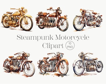 Clipart di motociclette steampunk: arte PNG di motociclette d'epoca (download digitale)