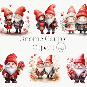 Valentines Gnome Couple Clipart 10 PNG Valentines clipart Bundle Valentines PNG Graphics, sublimação de gnomo, download digital de uso comercial