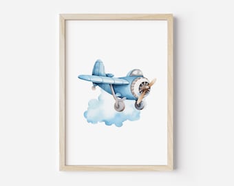 Vintage Airplane Print: Watercolor Biplane, Boys Room Decor (Digital Download)