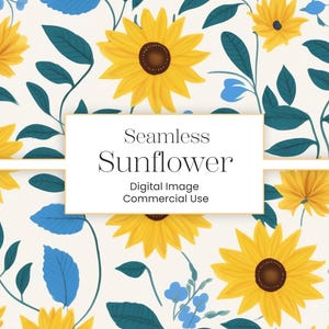Sonnenblume und blaue Blumen Musterdesign, Sommer Floral digitales Papier, Blumen Hintergrund, kommerzielle Nutzung