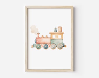 Watercolor Train Print: Boho Nursery Decor (Digital Download)