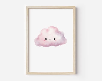 Smiling Pink Cloud Print: Boho Nursery Wall Art (Digital Download)