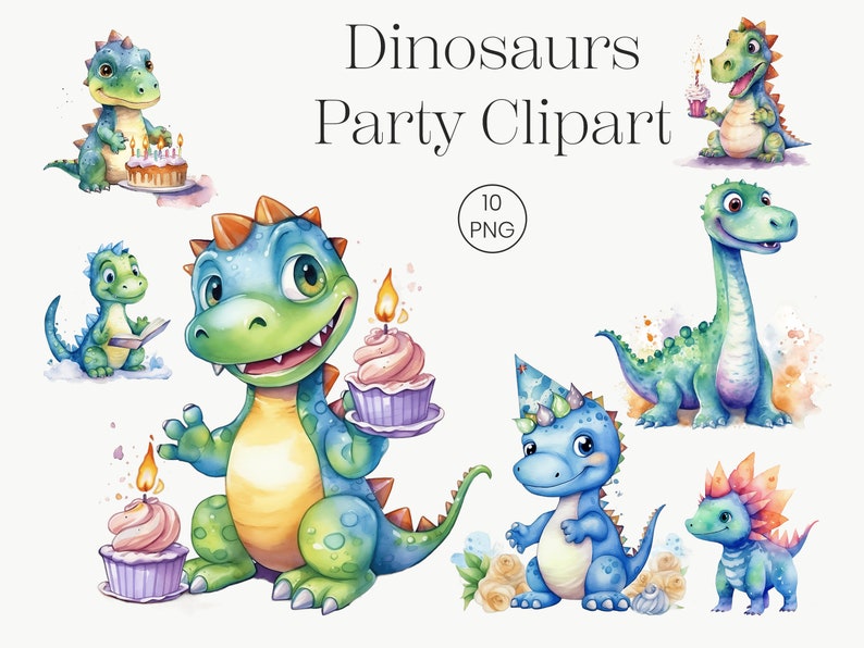 Dinosaurs Watercolor Clipart | 10 Dino Baby Showers Transparent PNG ...
