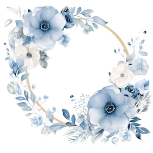 Dusty Blue Floral Clipart 10 JPG Clipart floral aquarela azul peônia buquê molduras florais azuis clipart de casamento download digital