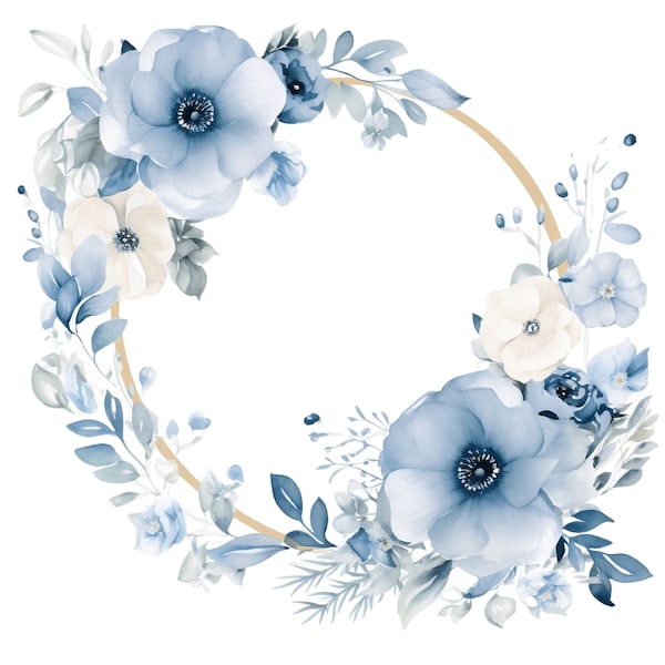 Dusty Blue Floral Clipart 10 JPG Floral Clipart Watercolor Blue Peony Bouquet Blue Floral Frames Wedding Clipart Digital Download