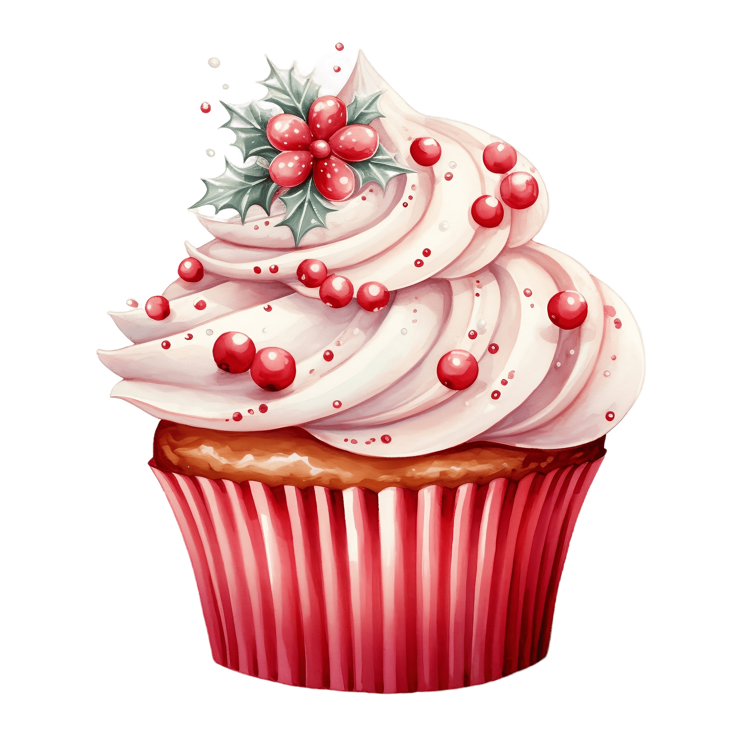 Watercolor Christmas Cupcakes Clipart 10 JPG Christmas - Etsy