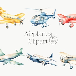 Vliegtuig clipart | 10PNG | Aquarel luchtvaart clipart aquarel vliegtuigen Vintage Boho vliegtuig reizen clipart helikopter clipart vliegtuigen