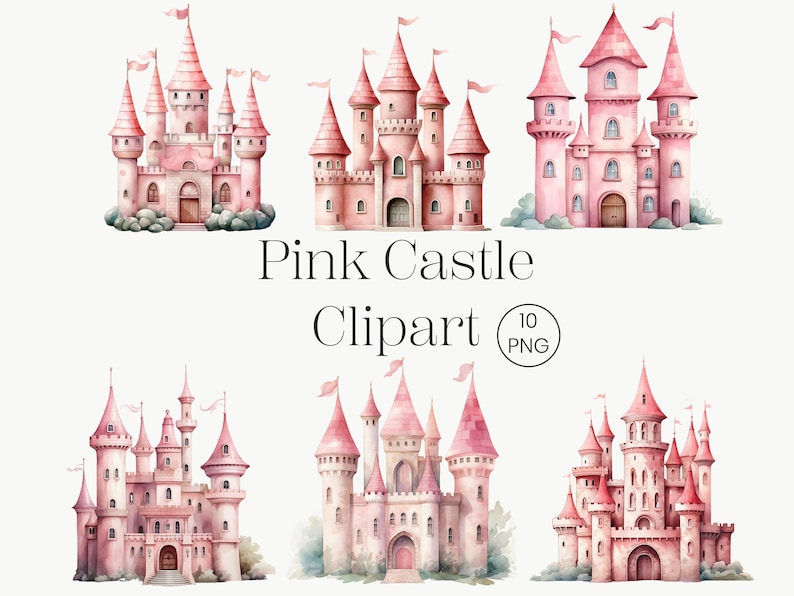 Princess Castle Clipart | 10 Transparent PNG | Magic Kingdom Watercolor ...