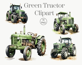 Green Tractor Clipart | 10 High Quality Transparent PNG | Farm Tractor Clipart Tractor Clip Art Farm Watercolor Digital Art Farm Craft