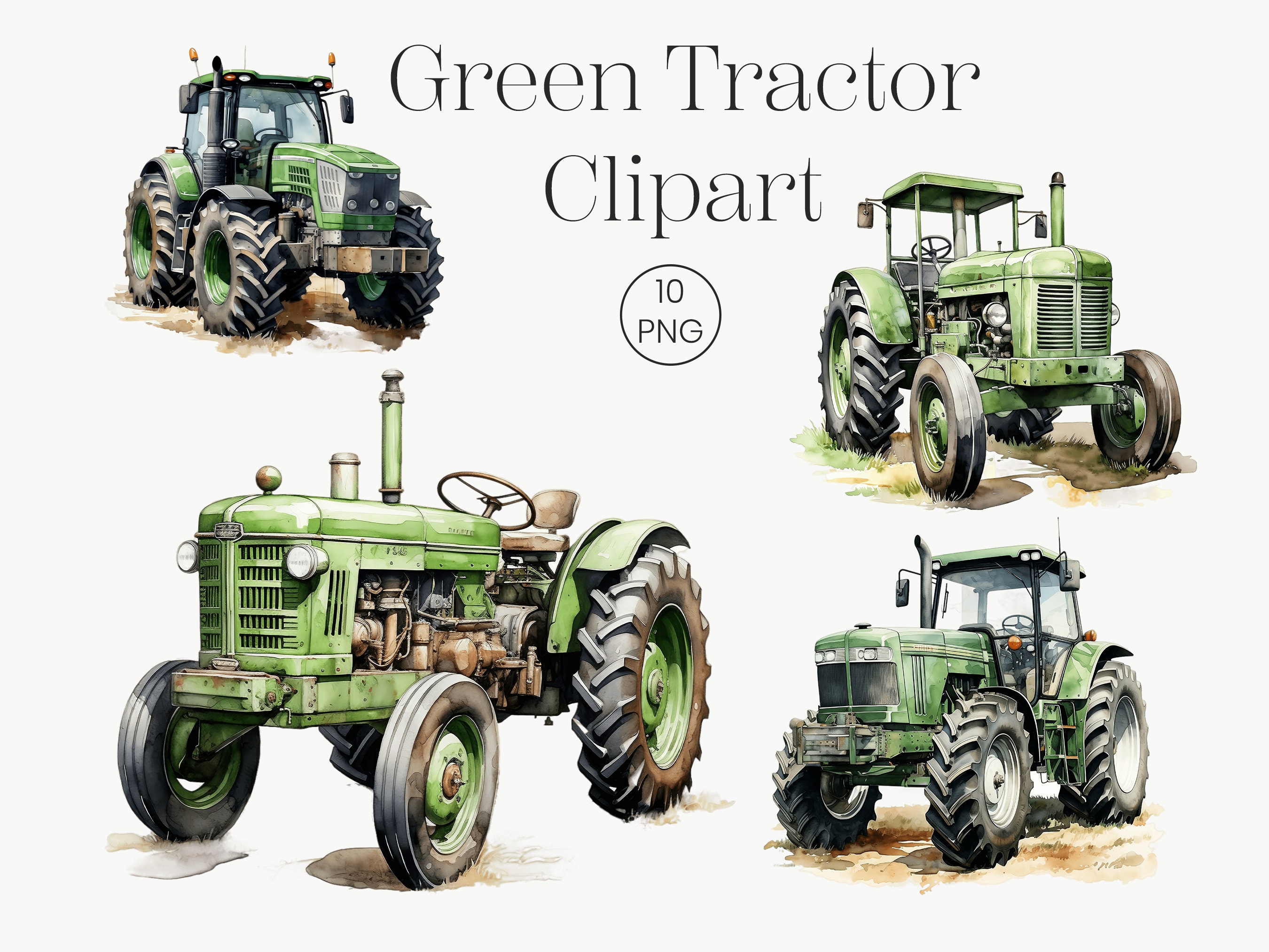 Green Tractor Clipart | 10 High Quality Transparent PNG | Farm Tractor Clipart Tractor Clip Art Farm Watercolor Digital Art Farm Craft