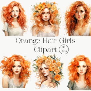 Aquarell Orange Haare Mädchen Clipart 10 PNG rote Haare Frau rote Haare Puppe, Modell Mädchen Pastell magische Mädchen Digital Download Kommerzielle Nutzung