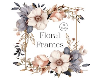 Watercolor Floral Frames Clip Art | Wedding Invitation PNG (Digital Download)