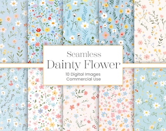 Pastel Wildflower Seamless Pattern: Spring Floral Backgrounds (10 JPG Digital Download)
