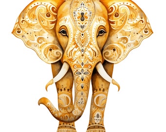 Clipart éléphant coloré : images d'animaux dorés (JPG)