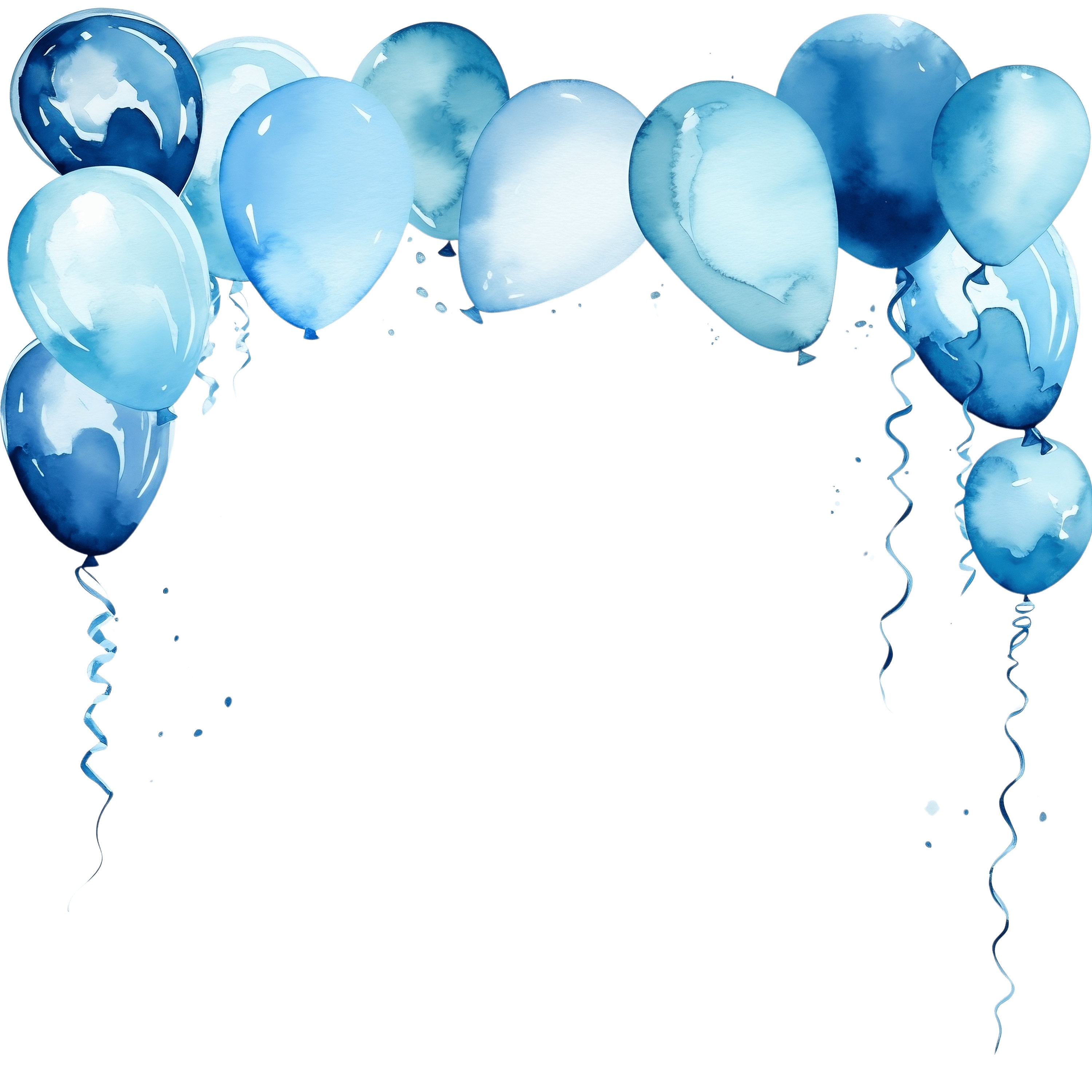 Watercolor Blue Balloons Birthday Frame Clipart: JPG Bundle (digital ...