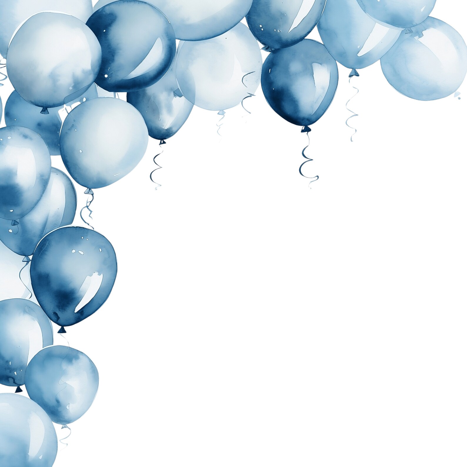 Watercolor Blue Balloons Birthday Frame Clipart: JPG Bundle (digital ...