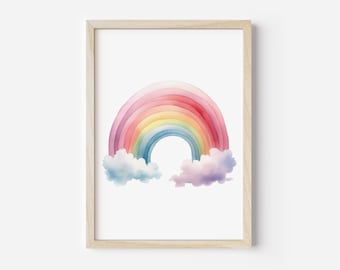 Regenbogen Kinderzimmer Poster: Bunt handbemalt als Deko fürs Kinderzimmer (Digitaler Download)