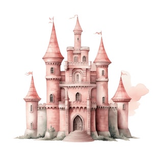 Pink Fairytale Castle Clipart | 10 JPG | Magic Kingdom Watercolor ...