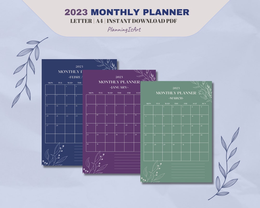 2023 Monthly Planner Printable 2023 Dated Monthly Planner Etsy