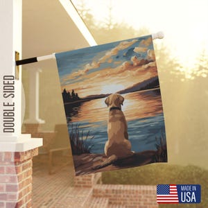 Yellow Lab Garden flag, outdoor Lake garden flag with Golden, Summer dog yard flag, Spring Welcome flag, Hello Spring Dog flag Cabin flag