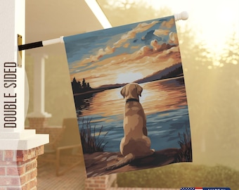 Bandera de jardín de laboratorio amarillo, bandera de jardín de lago al aire libre con dorado, bandera de patio de perro de verano, bandera de bienvenida de primavera, bandera de cabaña de perro de Hola primavera