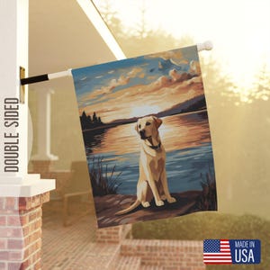 Yellow Lab Garden flag, outdoor Lake garden flag with Golden, Summer dog yard flag, Spring Welcome flag, Hello Spring Dog flag Cabin flag