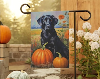 Black lab fall Garden flag, outdoor Autumn dog flag with lab, Halloween dog yard flag, Welcome flag, Hello fall Dog flag, cabin flag