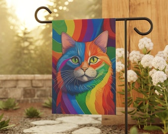 Rainbow Cat Garden Flag, LBGTQ welcome sign, Pride progress all are welcome banner, You are loved flag, 12x18 hanging flag, 24x36 flag