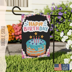 Happy Birthday Garden flag, Birthday yard sign, Outdoor Birthday banner, Cute Birthday Flag, Birthday party flag, Garden decor, Welcome sign