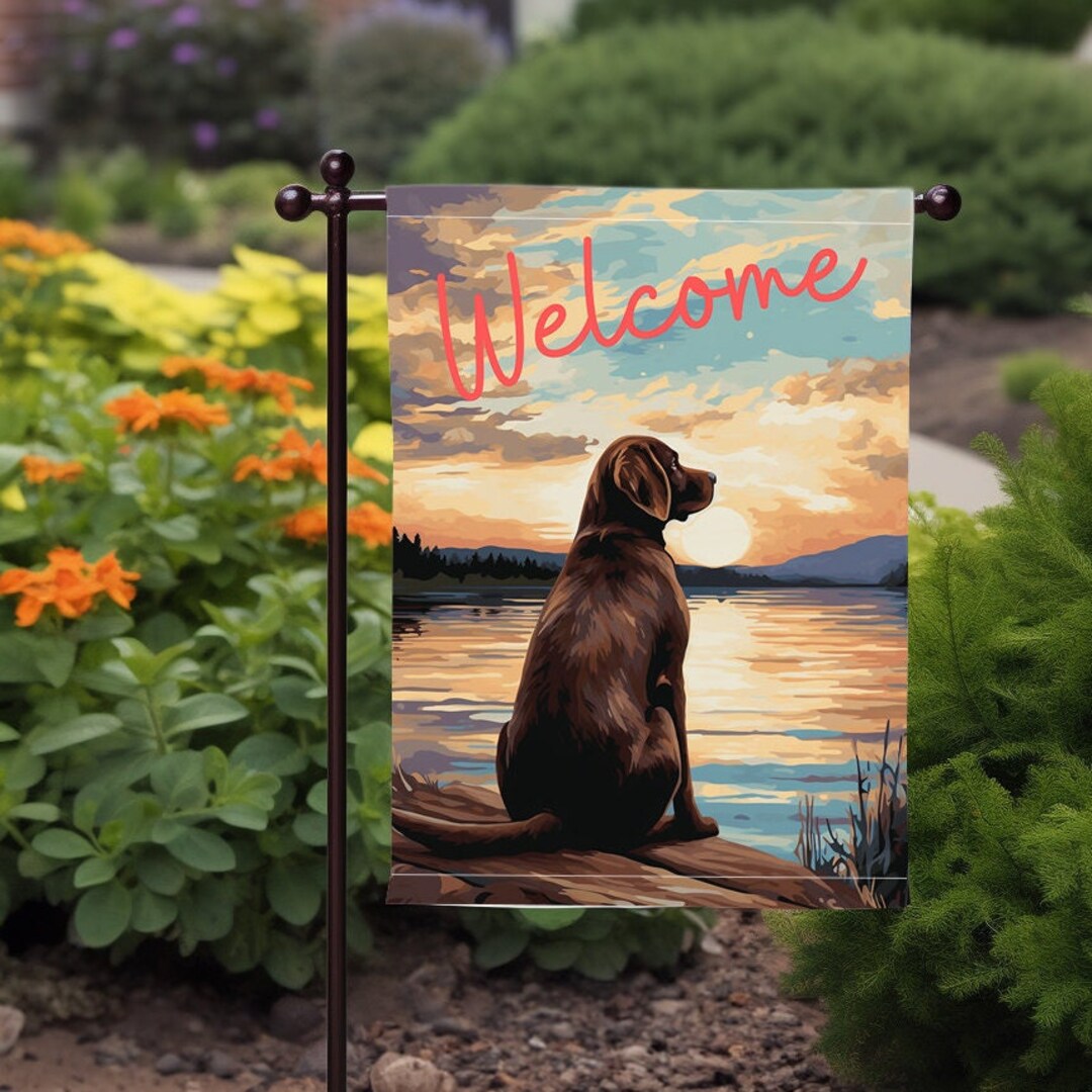 Chocolate Lab Garden Flag, Outdoor Lake Garden Flag With Golden, Summer