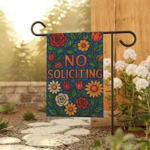 No Soliciting Flag Garden flag, Stained Glass style Porch Banner, Funny Yard Decor, Go Away Outdoor Sign, Homewoner Gift, Mother day idea