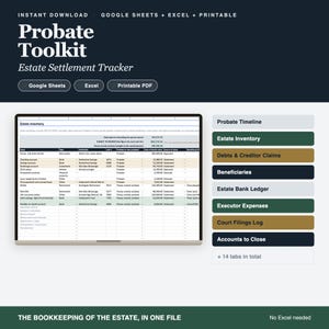 Probate Checklist Printable, Estate Settlement Tracker, Executor Toolkit (Digital Download)