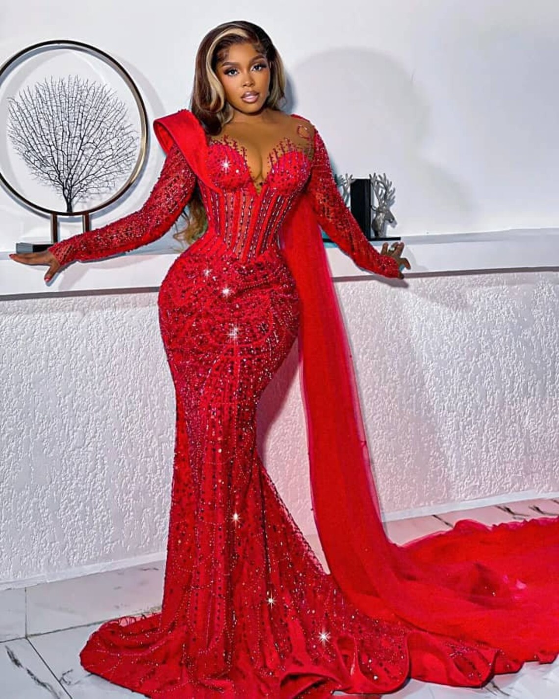 Red Wedding Reception Dress, Prom Dress With Corset, Mermaid Evening ...