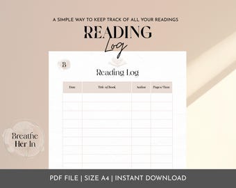 Simple Book Lovers&#39; Reading Log - Digital Download for Easy Tracking