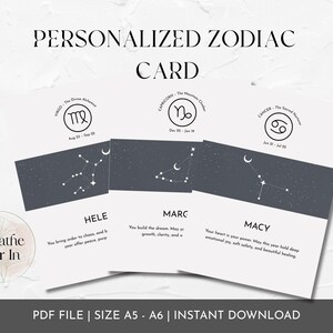 Personalized Zodiac Gift Cards with Rituals and Affirmations | Constellation Theme | Instant Download