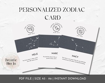 Personalized Zodiac Gift Cards with Rituals and Affirmations | Constellation Theme | Instant Download